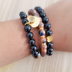Elegant Black and Gold Beaded Bracelet Set